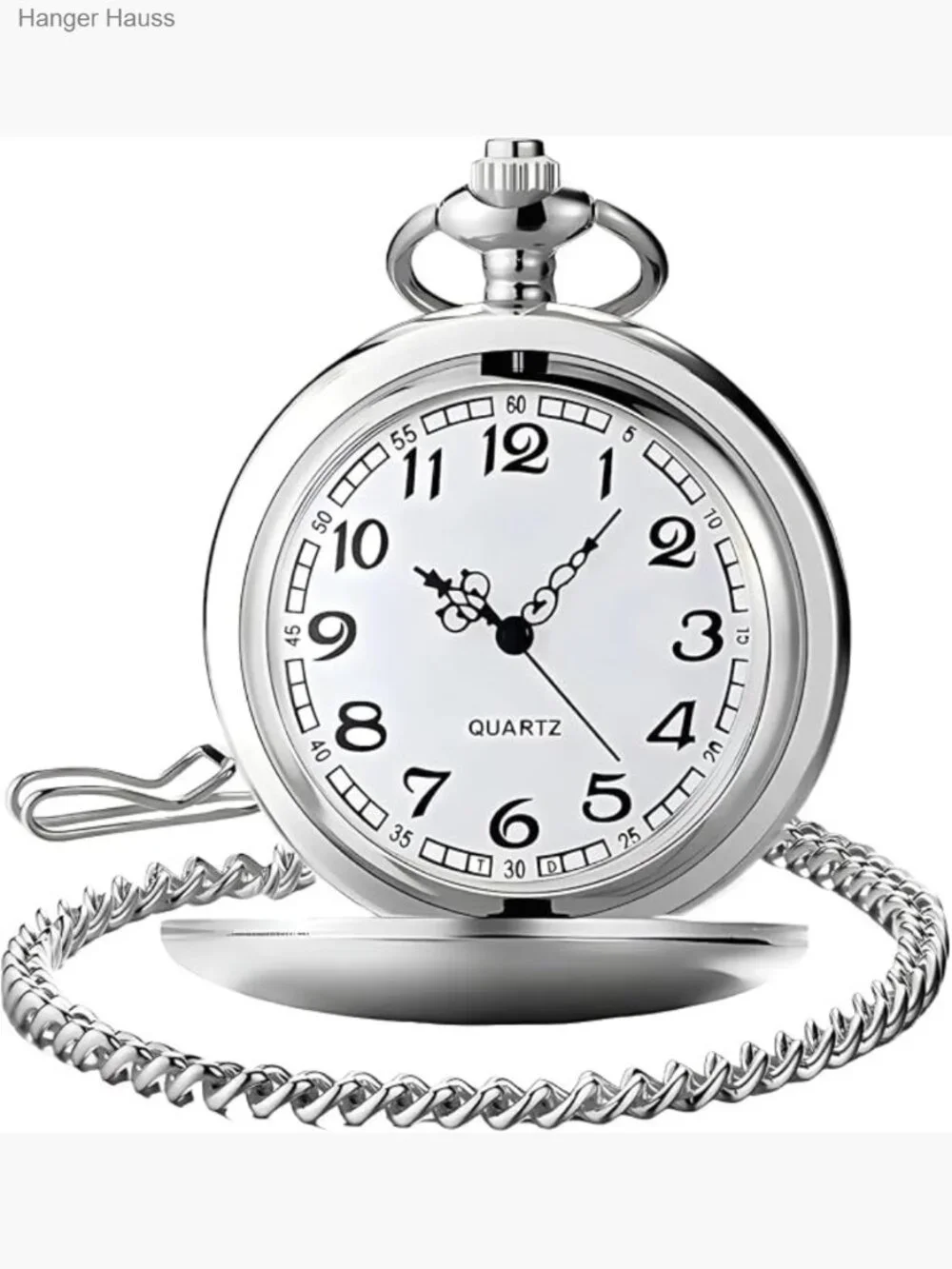 Vintage Pocket Watch with Chain Arabic Numerals Quartz Mens Gift Boxed